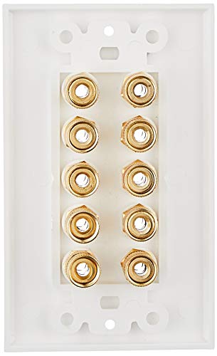 Monoprice 103539 Banana Binding Post Two-Piece Inset Wall Plate – White – Coupler Type For 5 Speakers