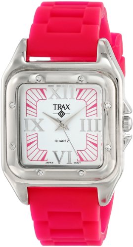 Trax Women's TR5132-PK Posh Square Pink Rubber White Dial Watch