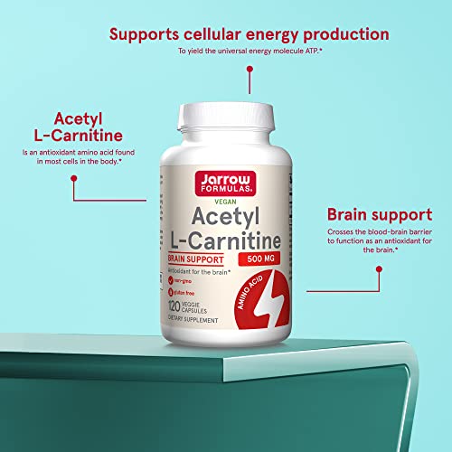Jarrow Formulas Acetyl L-Carnitine 500 mg - Antioxidant Protection for the Brain - Supports Energy Production and Metabolism - Heart and Cardiovascular Health - 120 Veggie Capsules (PACKAGING MAY VARY)