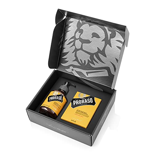 Proraso Beard Care Kit for Men | Beard Wash and Beard Balm to Cleanse, Soften and Reduce Itch for New or Short Beards | Wood and Spice Fragrance