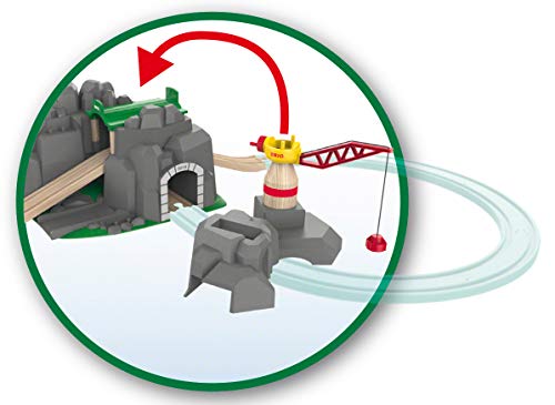 Brio World - 33889 Crane and Mountain Tunnel | 7 Piece Toy Train Accessory for Kids Ages 3 and Up,Multi