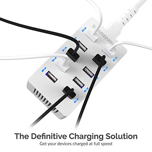 SABRENT 60 Watt (12 Amp) 10 Port [UL Certified] Family Sized Desktop USB Rapid Charger. Smart USB Charger with Auto Detect Technology [White] (AX-TPCS-W)