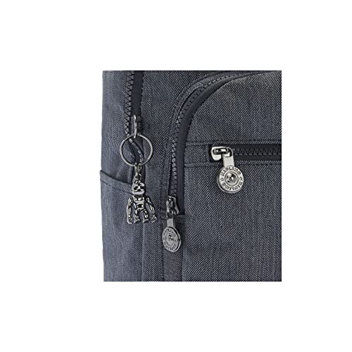 Kipling Women's Seoul Small Backpack, Durable, Padded Shoulder Straps with Tablet Sleeve, School Bag, Active Denim, 10''L x 13.75''H x 6.25''D