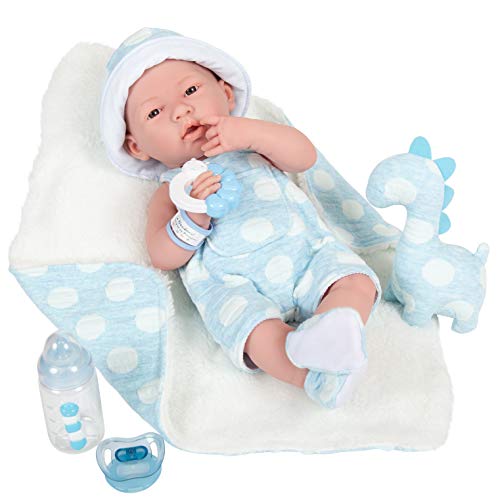 JC Toys La Newborn All-Vinyl-Anatomically Correct Real Boy 15' Baby Doll in Blue and Deluxe Accessories, Designed by Berenguer, Blue - Dots, Model:18064