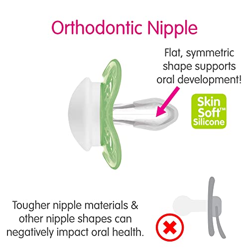 MAM Original Baby Pacifier, Nipple Shape Helps Promote Healthy Oral Development, Curved Shield to Protect Skin, 3 Pack, 0-6 Months, Clear/Girl