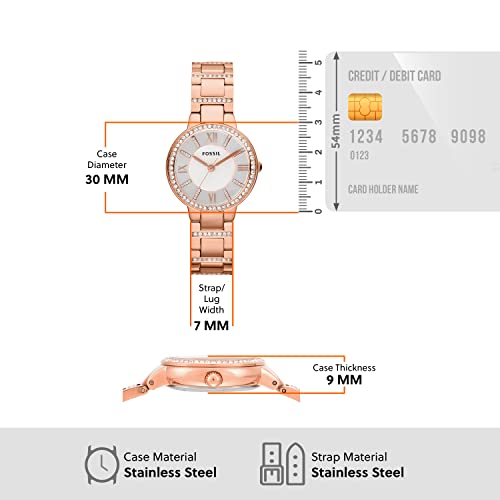 Fossil Women's Virginia Quartz Stainless Steel Three-Hand Watch, Color: Rose Gold Glitz (Model: ES3284)