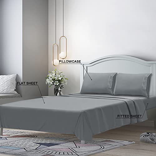 Mejoroom Queen Size Sheet Set - Hotel Luxury 1800 Bedding Sheets and Pillowcases - Deep Pocket Fitted Sheet, Hypoallergenic, Wrinkleand Breathable, Fade Resistant - 4 Piece (Queen,Grey)