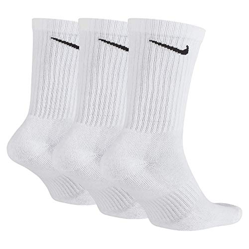 Nike Everyday Cushion Crew Training Socks, Unisex Socks with Sweat-Wicking Technology and Impact Cushioning (3 Pair), White/Black,Medium