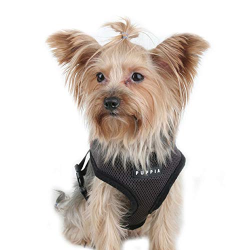 Puppia Soft Dog Harness No Choke Over-The-Head Triple Layered Breathable Mesh Adjustable Chest Belt and Quick-Release Buckle, Brown, Medium