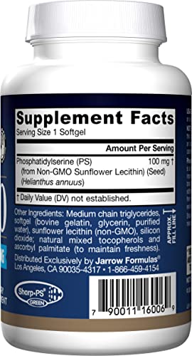 Jarrow Formulas 100 mg Phosphatidylserine (PS 100), Supports Brain Health, Soy Free, White, 60 Count