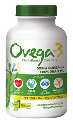 Ovega-3 Vegan Algae Omega-3 Daily Supplement, Supports Heart, Brain and Eye Health*, 500 mg Omega-3s, 135 mg EPA + 270 mg DHA, Fish Oil Alternative, No Fishy Aftertaste, Vegetarian Softgels 60 CT