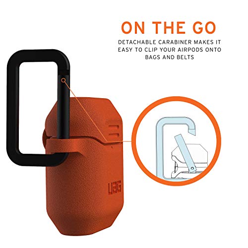 URBAN ARMOR GEAR UAG Compatible with AirPods (1st and 2nd Gen) Case Full-Body Protective Soft-Touch Silicone Case with Detachable Carabiner, Standard Issue Silicone_001, Orange