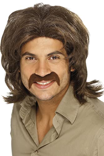 Smiffys Men's 70's Brown Retro Fringed Wig, One Size, 5020570420195