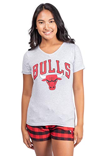 Ultra Game NBA Chicago Bulls Womens Sleepwear Soft Tee Shirt and Flannel Shorts Loungewear Pajama Set, Team Color, Medium