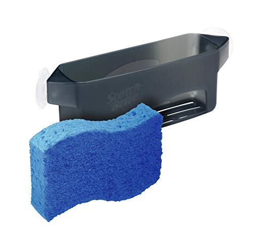 Scotch-Brite Sink Corner Caddy with Non-Scratch Scrub Sponge, Save Counter Space, Sponge Holder