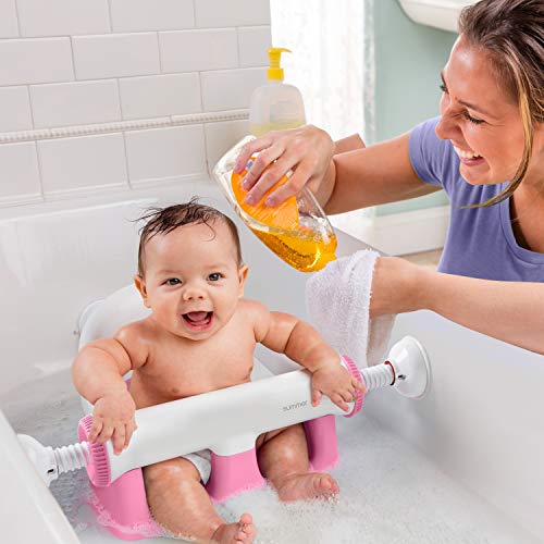 Summer My Bath Seat for Sit-Up Baby Bathing, Backrest for Assisted Sitting, Easy Setup and Storage, Pink