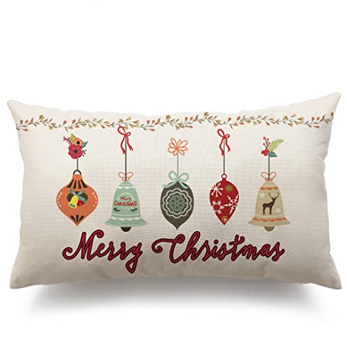 DFXSZ Christmas Pillow Covers 12x20 Christmas Decorations Merry Christmas Colorful Bells Snowflake Winter Holiday Decor Throw Pillow Cushion Case for Home Couch