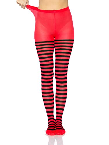 Leg Avenue Women's Nylon Striped Tights, Black/Red, One Size