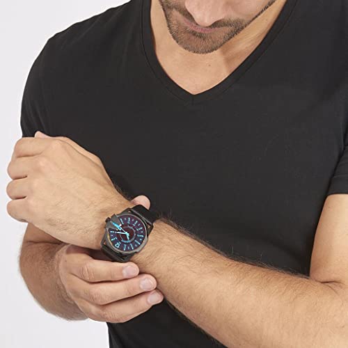 Diesel Men's 46mm Master Chief Quartz Stainless Steel and Leather Three-Hand Watch, Color: Black (Model: DZ1657)