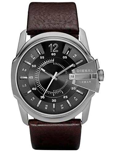 Diesel Men's 46mm Master Chief Quartz Stainless Steel and Leather Three-Hand Watch, Color: Silver, Brown (Model: DZ1206)