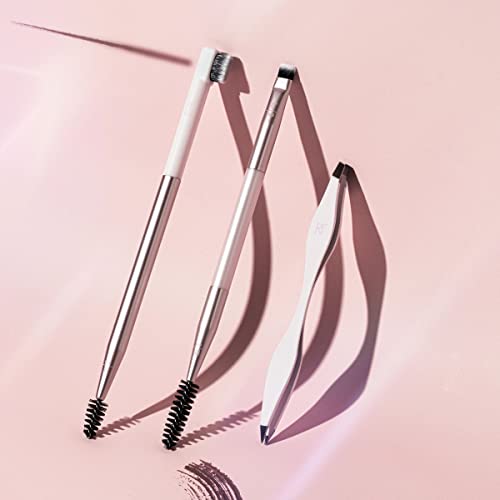 Real Techniques Brow Shaping Set, Spoolie, Brow Brushes, Tweezers, Dual-Ended Eyebrow Tools, For Styling, and Shaping Eyebrows, Get Full, Fluffy Brows, 3 Piece Set