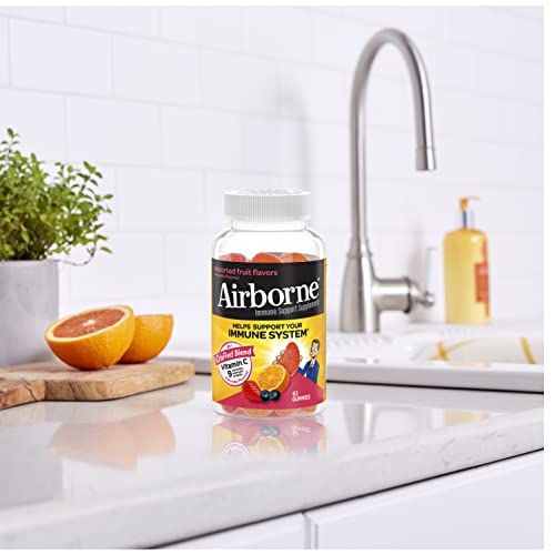 Airborne Vitamin C 750mg (per serving) - Assorted Fruit Gummies (63 count in a bottle), Gluten-Free Immune Support Supplement With Vitamins C E, Selenium