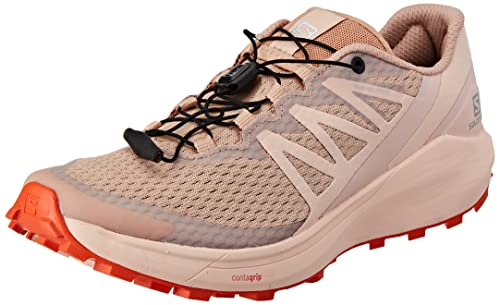 Salomon Sense Ride 4 Running Shoes for Women Trail, Sirocco/Peachy Keen/Red Orange, 9