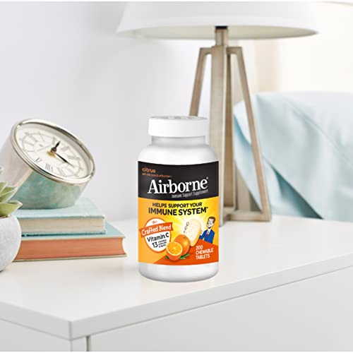 Airborne 1000mg Chewable Tablets with Zinc, Immune Support Supplement with Powerful Antioxidants Vitamins A C and E - 200 Tablets, Citrus Flavor