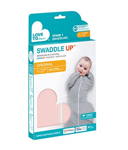 Love To Dream Swaddle UP 1.0 TOG, Dusty Pink, Medium, 13-19 lbs., Dramatically Better Sleep, Allow Baby to Sleep in Their Preferred arms up Position for self-Soothing, snug fit Calms Startle Reflex