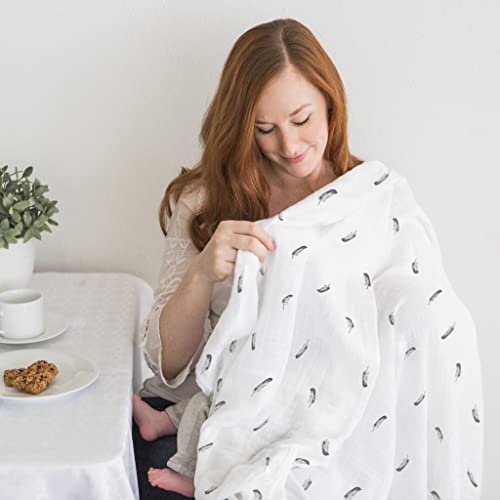 Amazing Baby Muslin Swaddle Blanket, Premium Cotton, Little Feather, Gray and Soft Black, 1 pack