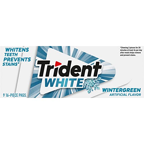 Trident White Wintergreen Sugar Free Gum, 9 Packs of 16 Pieces (144 Total Pieces)