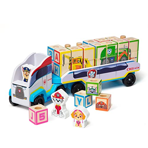 Melissa and Doug PAW Patrol Wooden ABC Block Truck (33 Pieces) - Sort And Stack Toys, Alphabet Blocks For Toddlers, Vehicle Toys For Kids Ages 3+