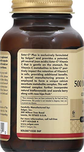 Solgar Ester-C Plus 500 mg Vitamin C (Ascorbate Complex) - Gentle and Non Acidic - Antioxidant and Immune Support - 100 Vegetable Capsules (100 Servings)