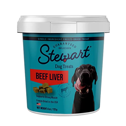 Stewart Freeze Dried Dog Treats, Beef Liver, Healthy, Natural, Single Ingredient, Grain Free Dog Treat, Liver Treats for Dogs, 4 Ounces, Resealable Tub