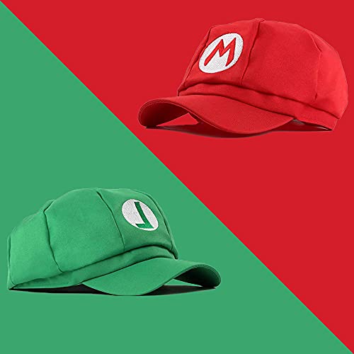 EIKOU Super Bros Mari and Luigi Unisex Hat Cap set Gloves Mushroom Brooch Cosplay Costume (Red and Green) 2Pcs