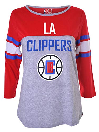 Ultra Game NBA Los Angeles Clippers Womens T-Shirt Raglan Baseball 3/4 Long Sleeve Tee Shirt, Heather Gray, Medium