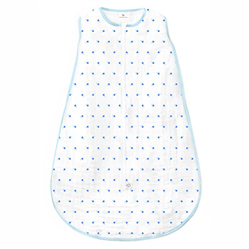 Amazing Baby Cotton Muslin Sleeping Sack, For Baby Boy or Girl, Wearable Blanket with 2-way Zipper, Dots, Blue, Small (0-6 Month)
