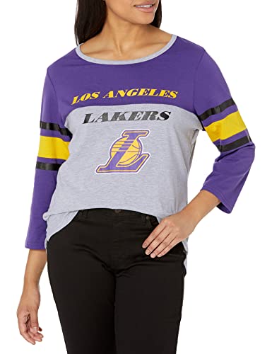 Medium Ultra Game NBA Los Angeles Lakers Womens T-Shirt Raglan Baseball 3/4 Long Sleeve Tee Shirt, Team Color