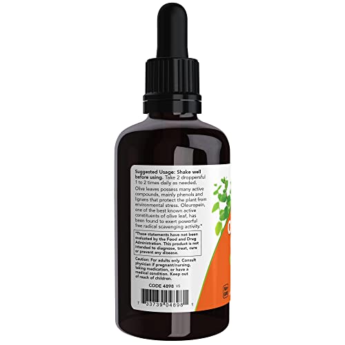 NOW Supplements, Olive Leaf Glycerite Liquid, 18% Oleuropein, Dropper Included, Free Radical Scavenger*, 2-Ounce