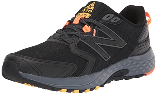 New Balance Men's 410 V7 Trail Running Shoe, Black/Grey/Orange, 8