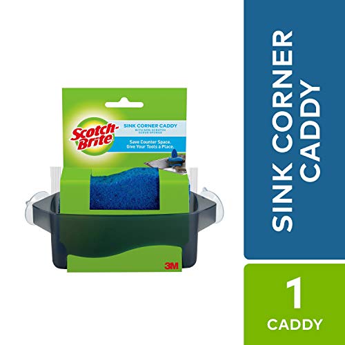 Scotch-Brite Sink Corner Caddy with Non-Scratch Scrub Sponge, Save Counter Space, Sponge Holder
