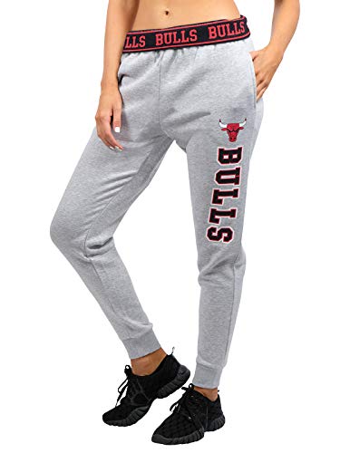 Ultra Game NBA Chicago Bulls Womens Jogger Pants Active Basic Fleece Sweatpants , Heather Gray, X-Large