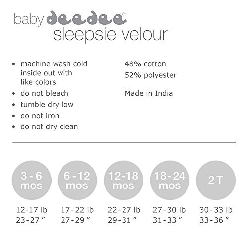 baby deedee 1 Piece Cotton, Velour Long Sleeve Footless Romper Pajama, Sweet Pea, 18-24 Months