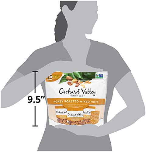 Orchard Valley Harvest Honey Roasted Mixed Nuts, 1 Ounce Bags (Pack of 15), Almonds, Peanuts, Pecans, and Cashews, Gluten Free, Non-GMO, No Artificial Ingredients