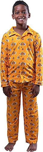 Ultra Game NBA Los Angeles Lakers Youth 2 Piece Soft Tee Shirt and Lounge Pants Sleepwear Loungewear Pajama Set, Team Color, 10/12