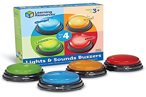 Learning Resources Lights and Sounds Buzzers, Game Show and Classroom Buzzers, Family Game Night, Game Show Buzzers, Classroom Accessories, Set of 4, Ages 3+