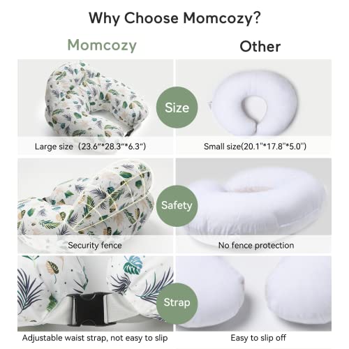 Momcozy Original Nursing Pillow for Breastfeeding, Plus Size Breastfeeding Pillows for More Support, with Adjustable Waist Strap and Removable Cotton Cover, Spring Leaves