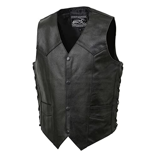 EVENT LEATHER EL5315 Black Motorcycle Leather Vest for Men w/Side Lace- Riding Club Adult Motorcycle Vests (as1, alpha, xx_l, regular, regular)