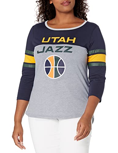 Ultra Game NBA Utah Jazz Womens T-Shirt Raglan Baseball 3/4 Long Sleeve Tee Shirt, Team Color, Large