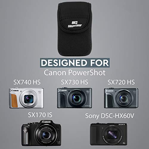 MegaGear MG037 Ultra Light Neoprene Camera Case compatible with Canon PowerShot SX740 HS, SX730 HS, SX720 HS, SX710 HS, SX700 HS, Sony Cyber-shot DSC-HX60V - Black